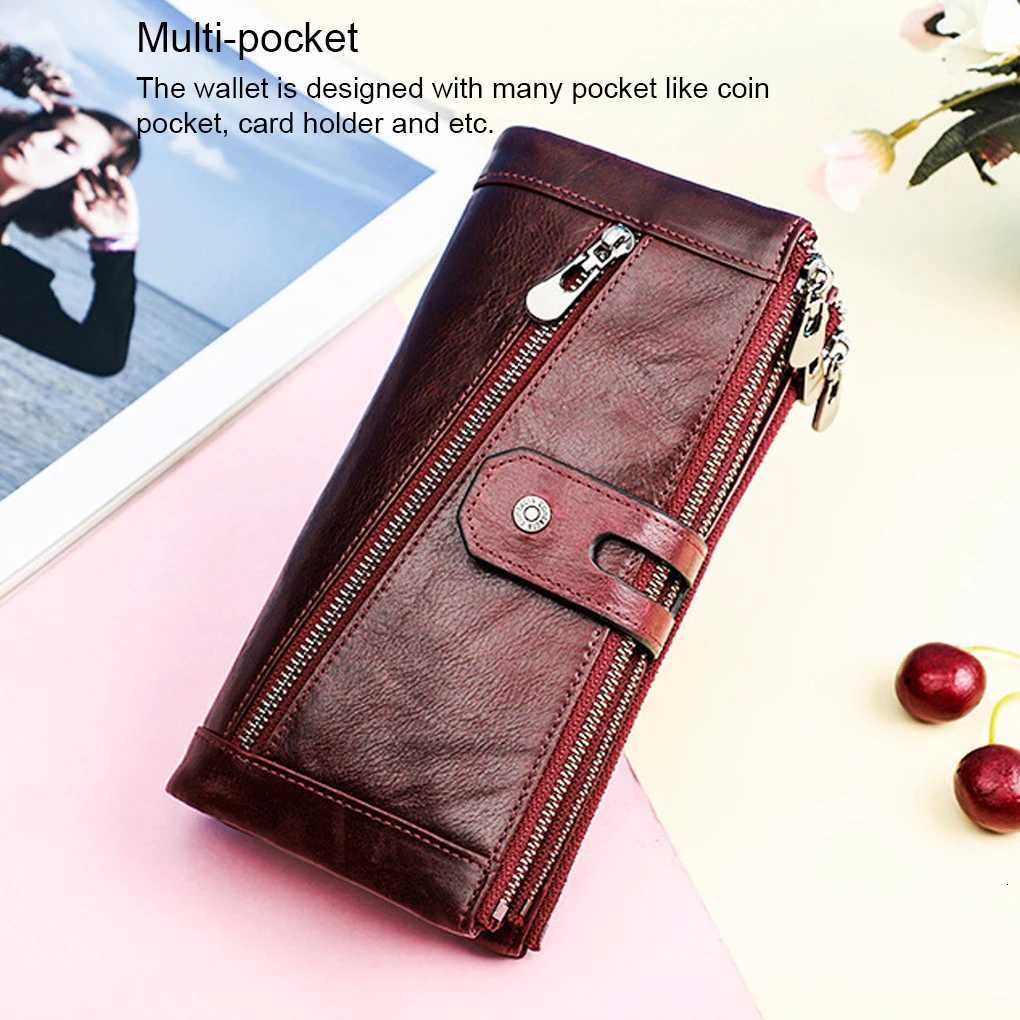 Women Wallet Zipper Solid Color Rectangular Card Holder Photo Folder Cash Compartment Purse Birthday Gift Wine RedW251120