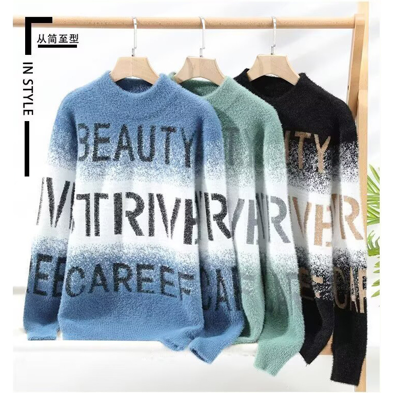 winter letter pattern warm sweater mens high-quality thick zipper mens wool sweater mens size M-3XL MY016 240824