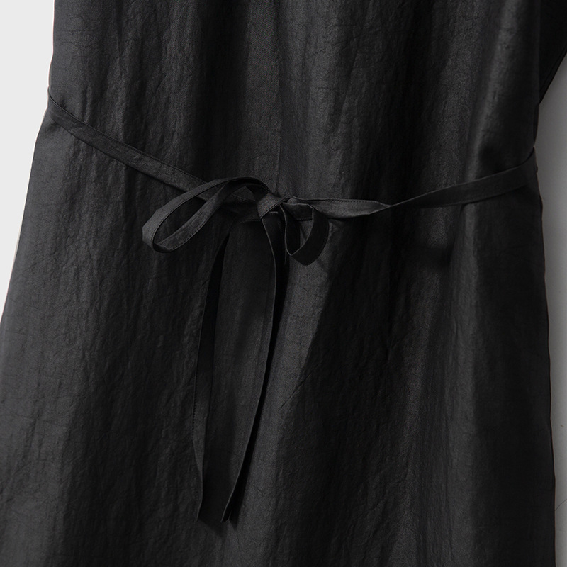 L9190 High Quality Silk Xiangyunsha Turtle Crack Dress Women's Mulberry Silk Long Sleeve Dress Black