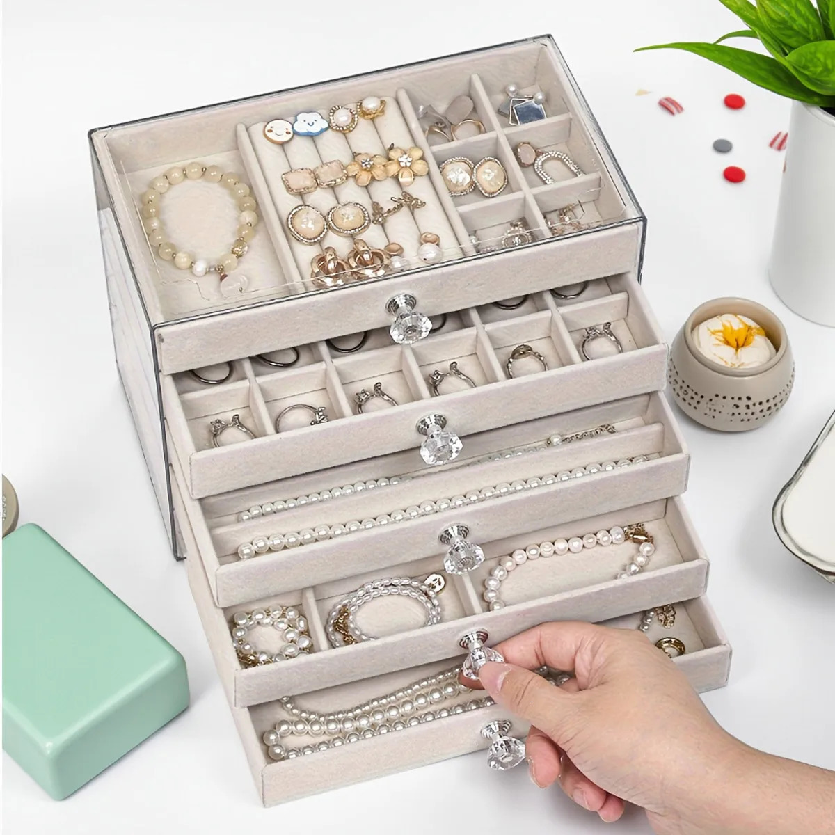 5-layer jewelry box velvet drawer tray transparent jewelry storage box elegant jewelry display box 251118