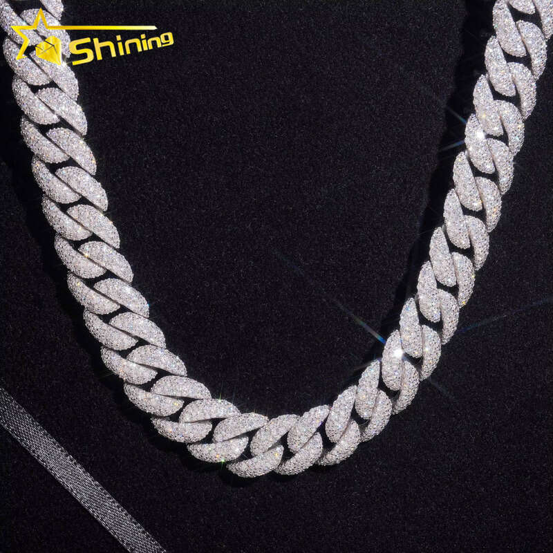 US Warehouse Fast Shipping 15mm Sterling Sier Hip Hop Jewelry Iced Moissanite Mosaic Inlaid Cuban Chain