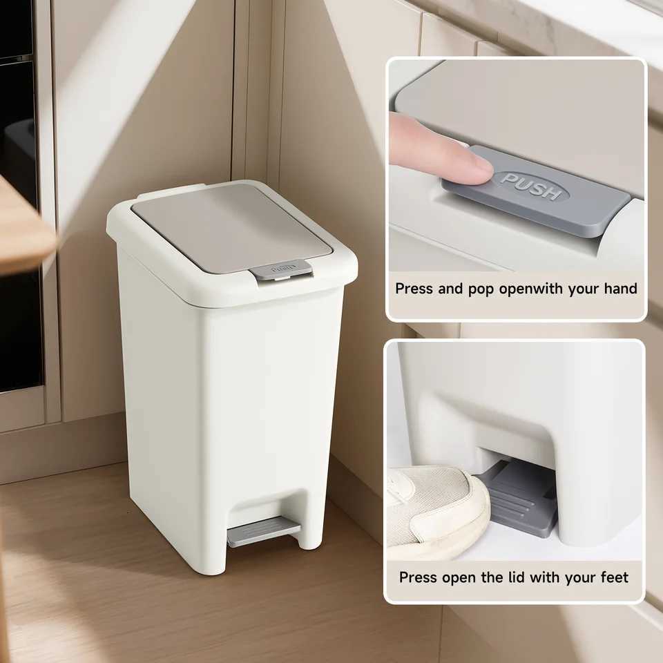 10L White Step Trash Can Odor-Sealed Dual-Mode Pedal for Home Living Room Bathroom C251120