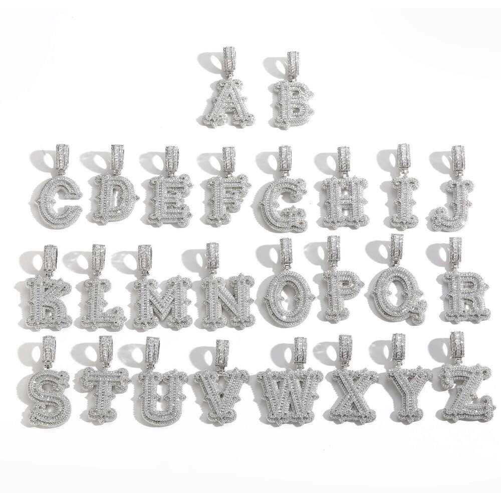 26 letter necklace pendant covered with thorns, rock candy, moire personality fashion, English letters, Hip hop ice out VVS Moismulberry stone Free de