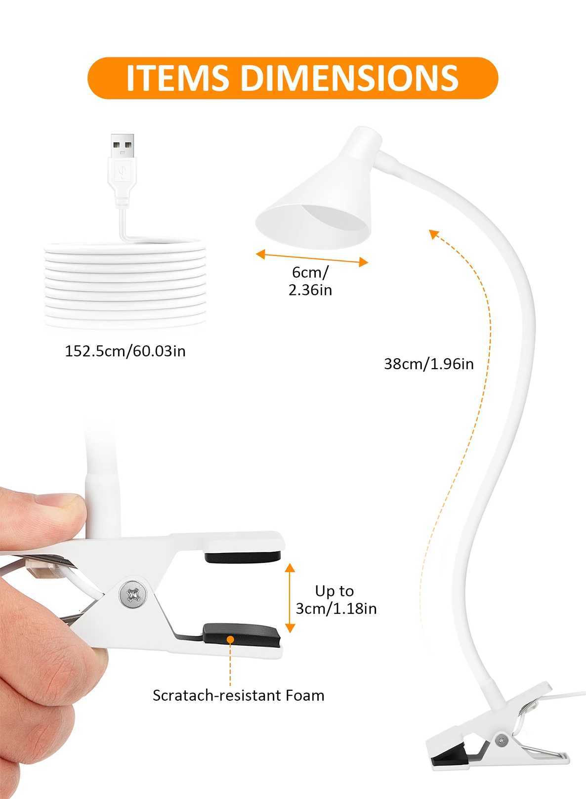 Reading Light USB Clamp Lamp for ChildReading Book in Bed at Night LED Small DeskLamp with Adjustable Gooseneck Clip M251120