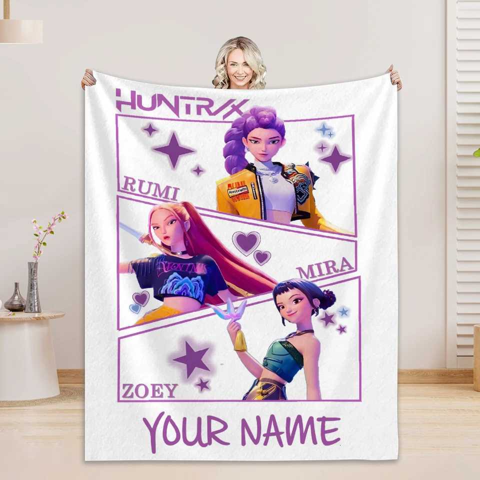 Custom name Demon Hunters K-pop 3D Printed Flannel Blanket Sherpa Fleece Throw Warm Gift for Kids Adults Home Office H251120