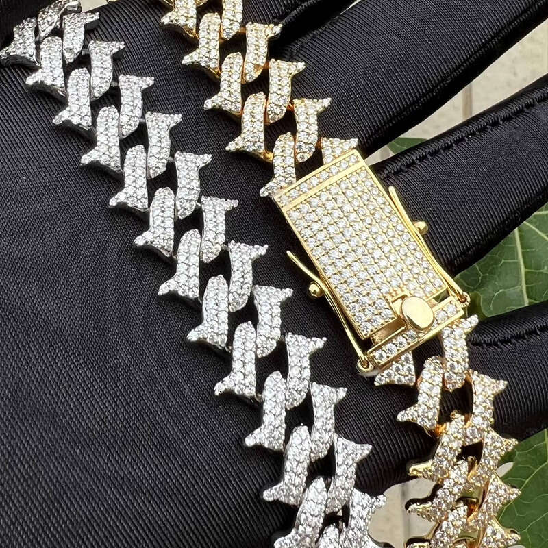 Urban Jewelry Hip Hop 15mm Men's Cadenas Necklace Pure Sier Chalcedony Thorn Chain