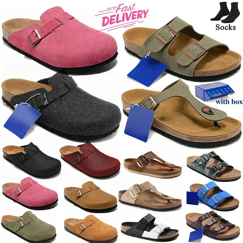 top quality designer clogs with box sandals birkenstockkes designer clogs slippers birk slides buckle slipper shearling suede soft footbed casual shoes