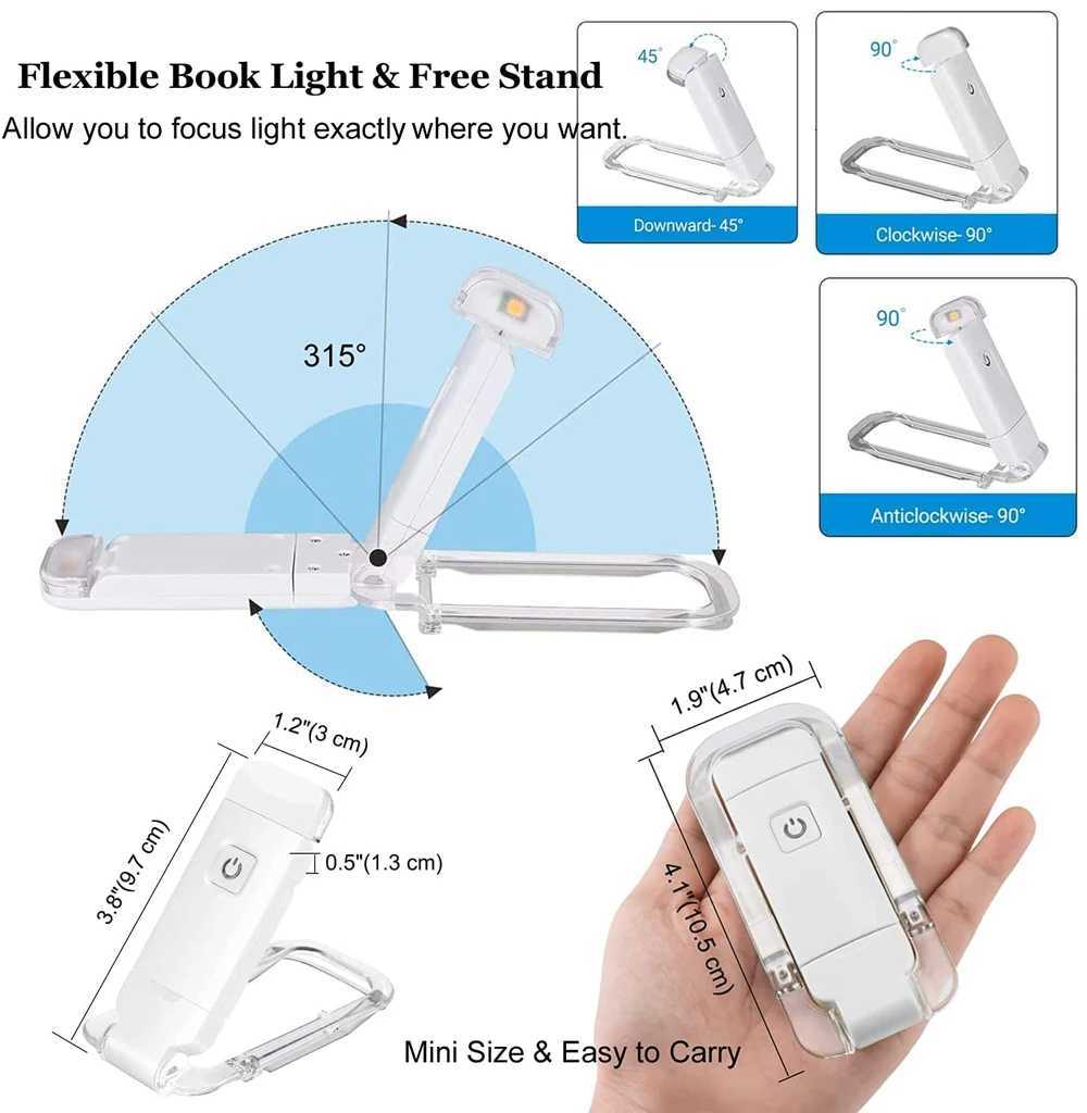 New LED Clip USB Rechargeable Book Reading Light Brightness Adjustable Eye Care Book Lamp Light Portable Bookmark Read Light M251120
