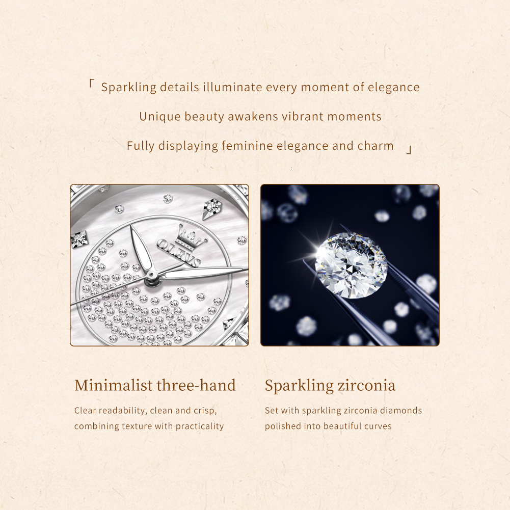 OLEVS Designer Women's Watches Starry Diamond Rings Leather Straps Luminous Waterproof Quartz Watches Luxury Women's Watches Free Delivery