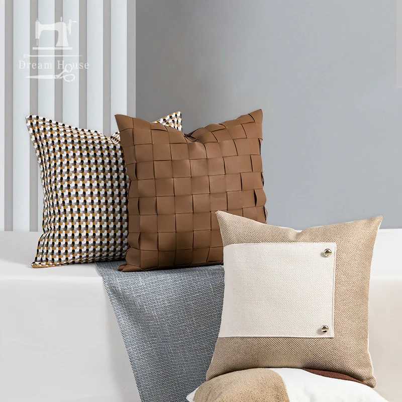 Pillow Case Nordic Luxury Woven Pu Leather Cushion Cover For Home Sofa Bed Throw Case Living Room Decorative C251120