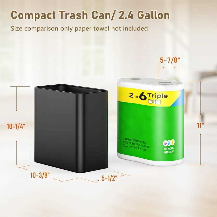 Slim 24 Gallon Metal Trash Can with Matte Black Finish for Compact Spaces Ideal for Small Bathrooms Bedrooms Offices Kitchens C251120