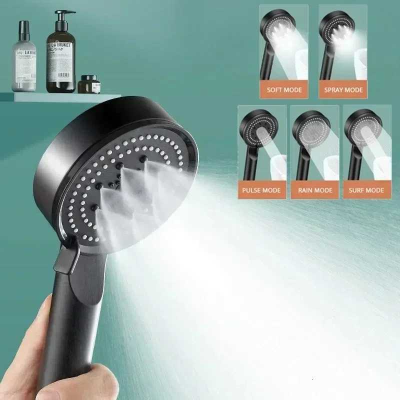 5 Mode Handheld Shower Head High Pressure Water Booster Massage Spray Jet with Anti Leak Proof Hose for Bathroom Household BathM251120