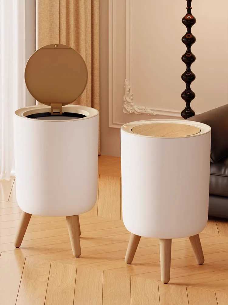 Home Kitchen Bathroom Large Capacity High-Rise Trash Can with Lid Retro Chinese Style Wood Grain Toilet Paper Basket C251120