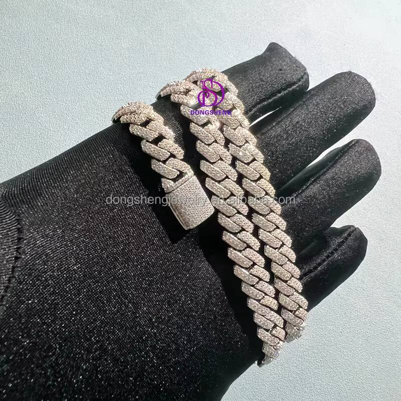 10mm Pass the Diamond test Pen Fashion Jewelry 925 Silver 18K Gld Iced Out D Vvs Moissanite Hip Hop Men Cuban Chain Bracelet