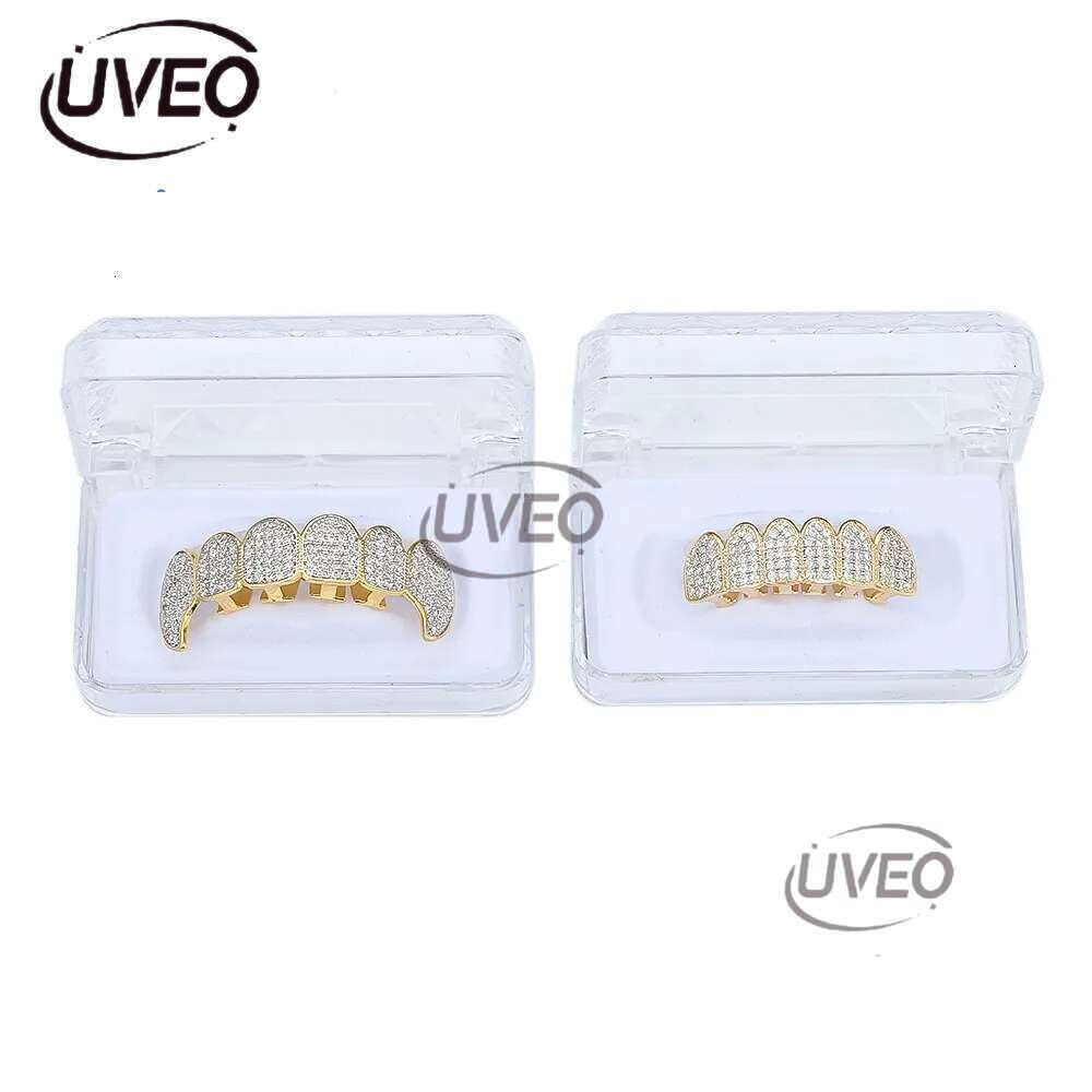 Luxury designer Gold shiny ice Teeth Ice out VVS Moissanite grill Ricky up and down grill set Hip Hop jewelry free shipping