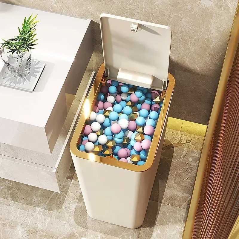 Odor Proof Trash Can with One-Touch Modern Design Durable Plastic Bathroom Kitchen Bin Space Saving Leakproof C2511200
