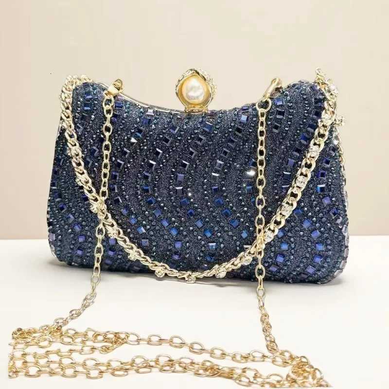 Fine Rhinestone Diamond Inlay Dinner Evening Bag Retro Luxury Gold Silver Blue Small Clutch For Women Wedding Party Shoulder Bag W251120