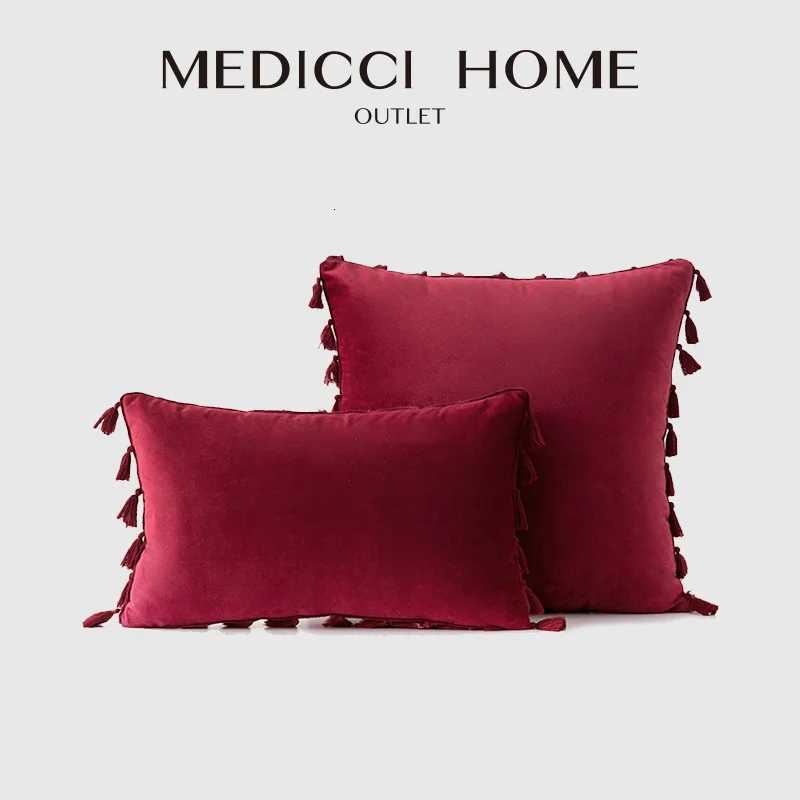 Pillow Case Medicci Home Velvet Soft Solid Decorative Throw Cover with Tassels Fringe Boho Accent Cushion Case for Couch Sofa Bed C251120