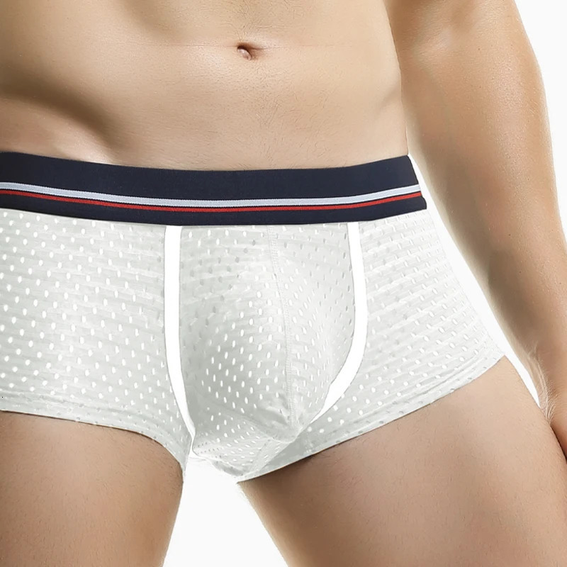 Ice silk underwear mens boxer boys summer thin breathable Ushaped shorts sexy mesh pants 250417