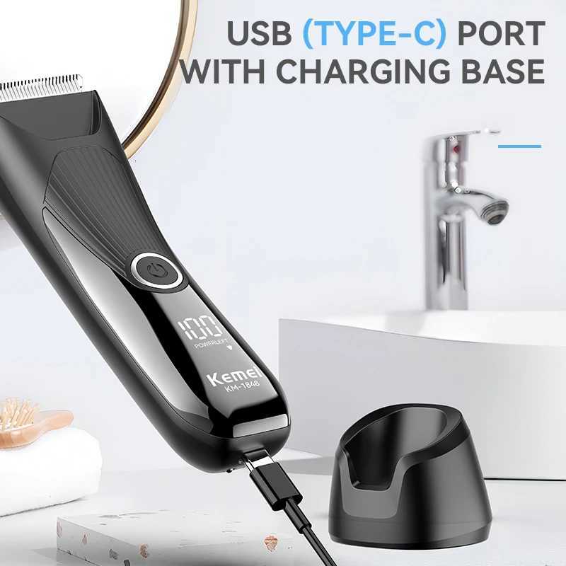 Kemei multi-function body hair trimmer private sideburns hair clipper LCD screen USB charging base KM-1848T251120