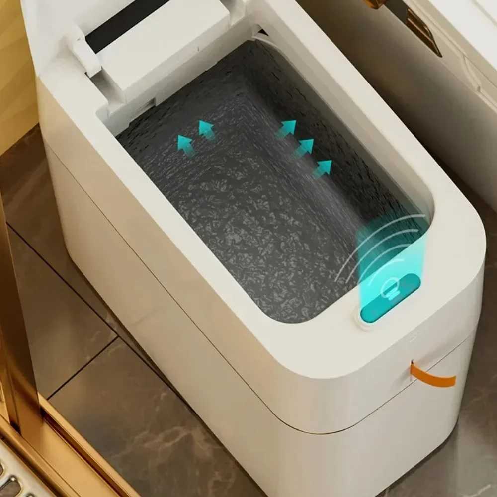 Smart Garbage Can Sensing Household Kitchen Toilet Waterproof Light Energy Wastebasket Adsorption Bag Bucket with Lid Trash Can C251120