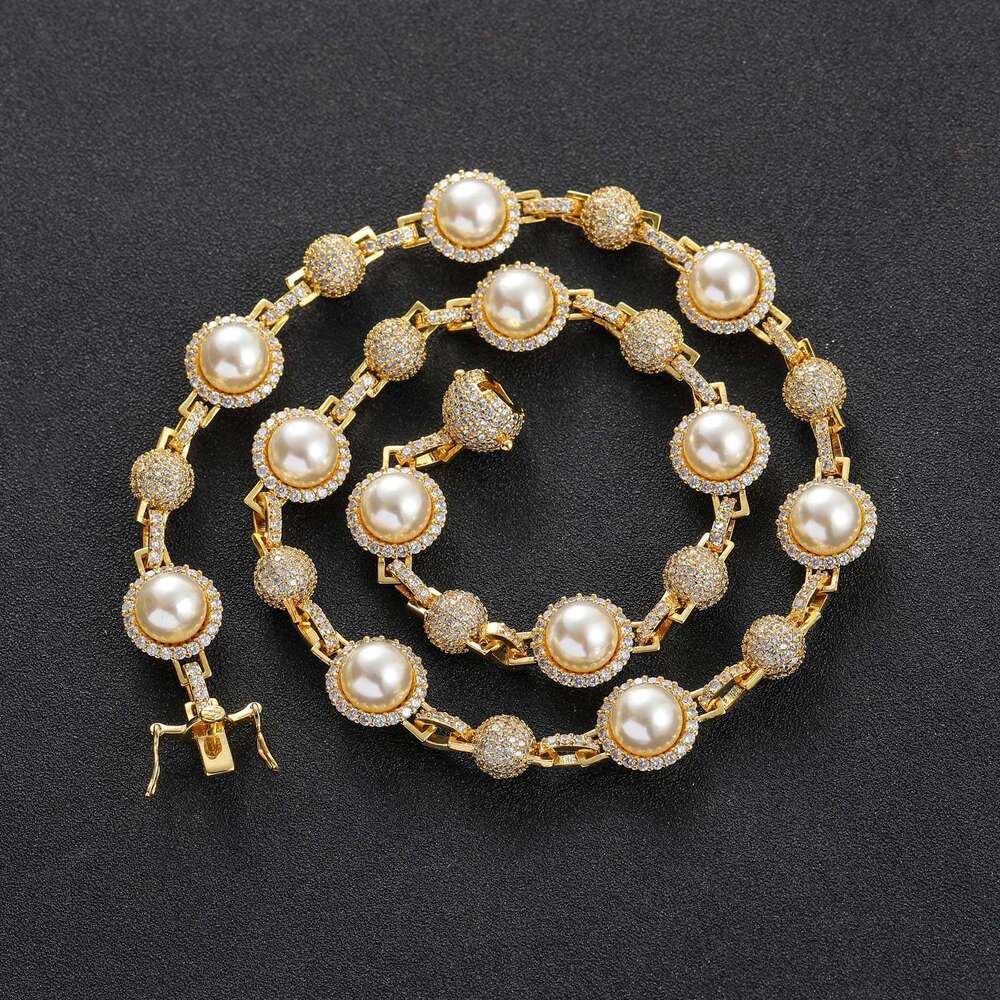 Luxury designer new pearl inlaid ice out VVS Moissanite, real gold, hip hop necklace bracelet for men and women Free delivery