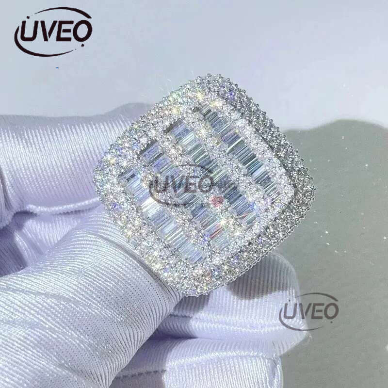 Wedding Rings Iced Out Ring for Men Real Gold Plated Prong Setting Copper CZ Stones Hip Hop Fashion Jewelry Trend 231025