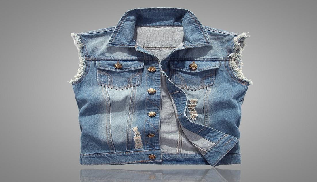 Slim Fit Cowboy Male Jacket Vest Ripped Denim Vest Men039s Jacket Sleeveless Casual Waistcoat Mens Jean Coat 5XL6589961