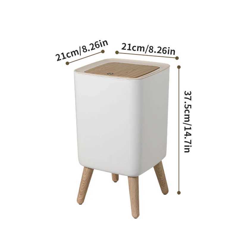1 Piece High Clamshell Garbage Can Suitable For Bedroom Living Room Bathroom Press Trash Can Imitation Wood Grain White C251120