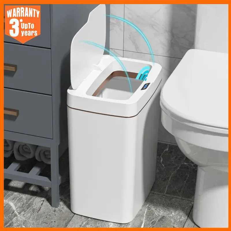 18L Smart Bathroom Trash Can Automatic Bagging Electronic Trash Can White Touchless Narrow Smart Sensor Garbage Bin Smart Home C251120