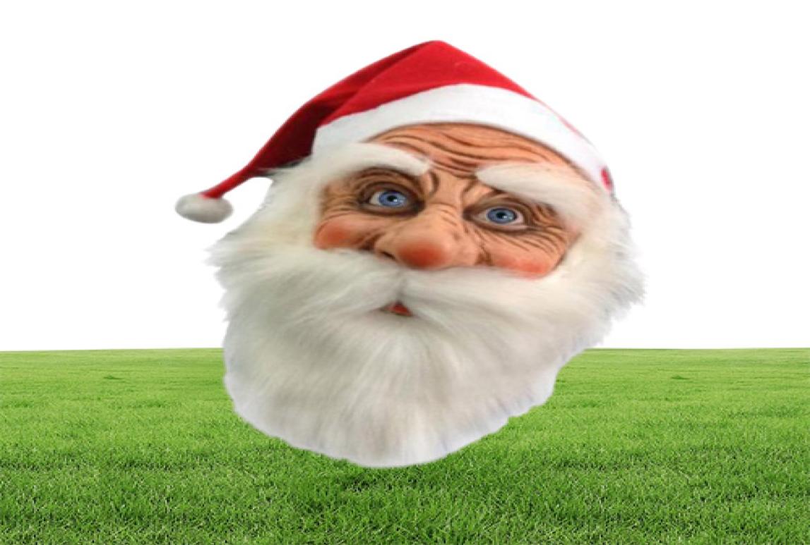 Christmas Santa Claus Latex Mask Simulation Full Face Head Cover With Red Cap For Christmas2046012