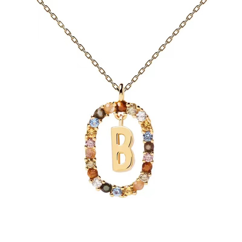 PD Colored Zircon 26-Letter Necklace moissanite chain designer necklace designer necklace for woman jewelry diamond chain luxury jewelry women gold me - view 3