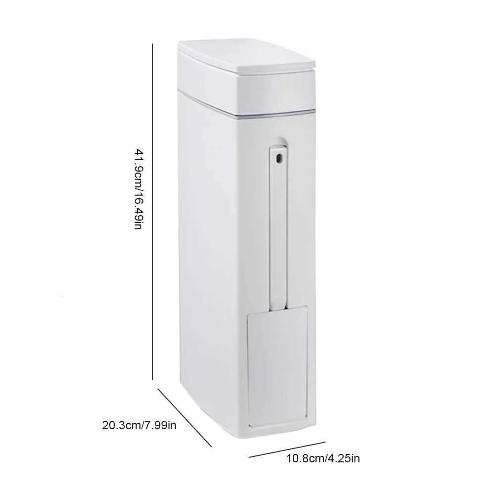 Slim Trash Can with Cleaning Brush and Lid Plastic Waste Basket Bathroom Trash Can for Bathroom Narrow Space C251120