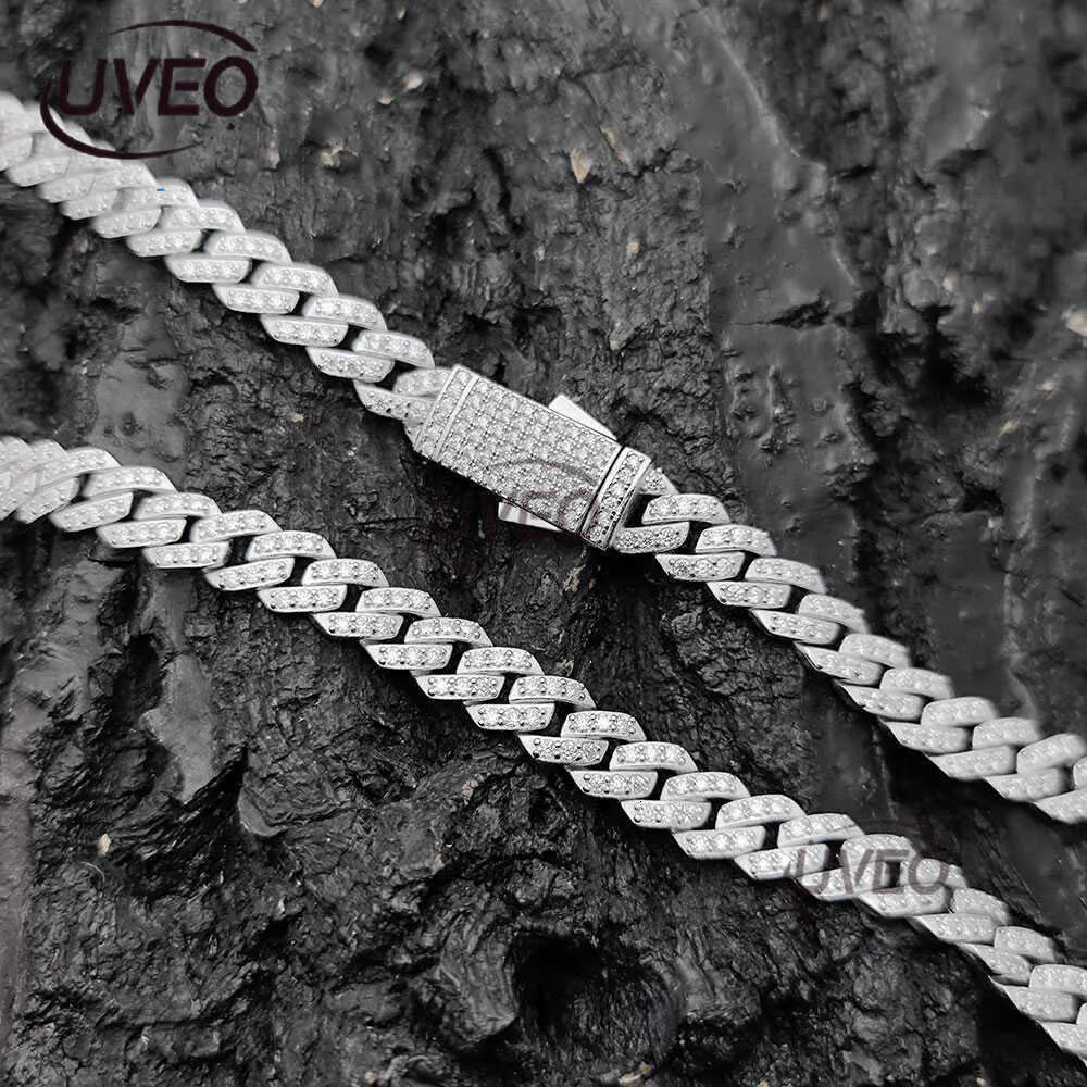 Nuoya Jewelry 8mm Prong Cuban k Chain Iced Out Pass Dia Tester VVS Moissanite Sterg Sier Necklace
