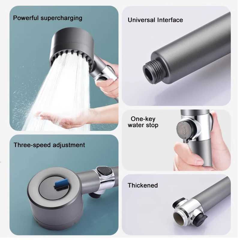 High Pressure Shower Head 4 Modes Adjustable Showerhead With Massage Brush Filters Water Saving Shower Bathroom AccessoriesM251120