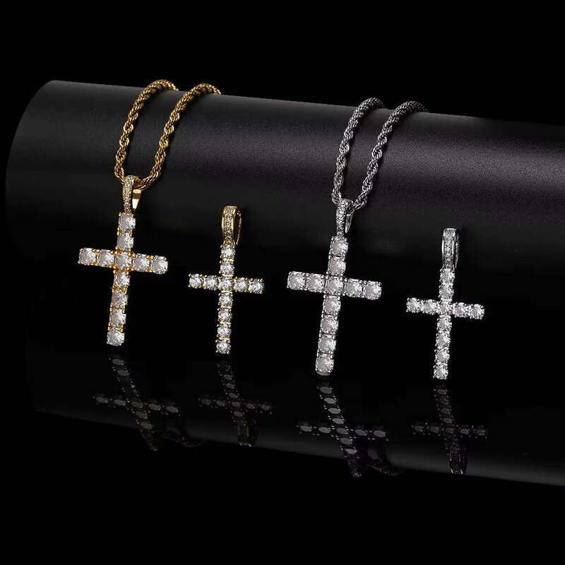 Hip Hop Jewelry Christian Jesus Necklace Inlaid with 5A moissanite Cross Pendant