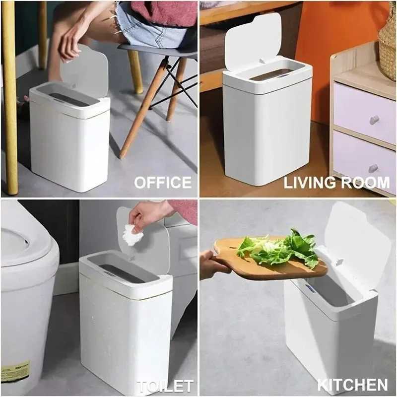 Smart Automatic Induction Trash Bin with Cover Storage Basket Ideal for Kitchen Bathroom Living Room Modern Home Organization C251120