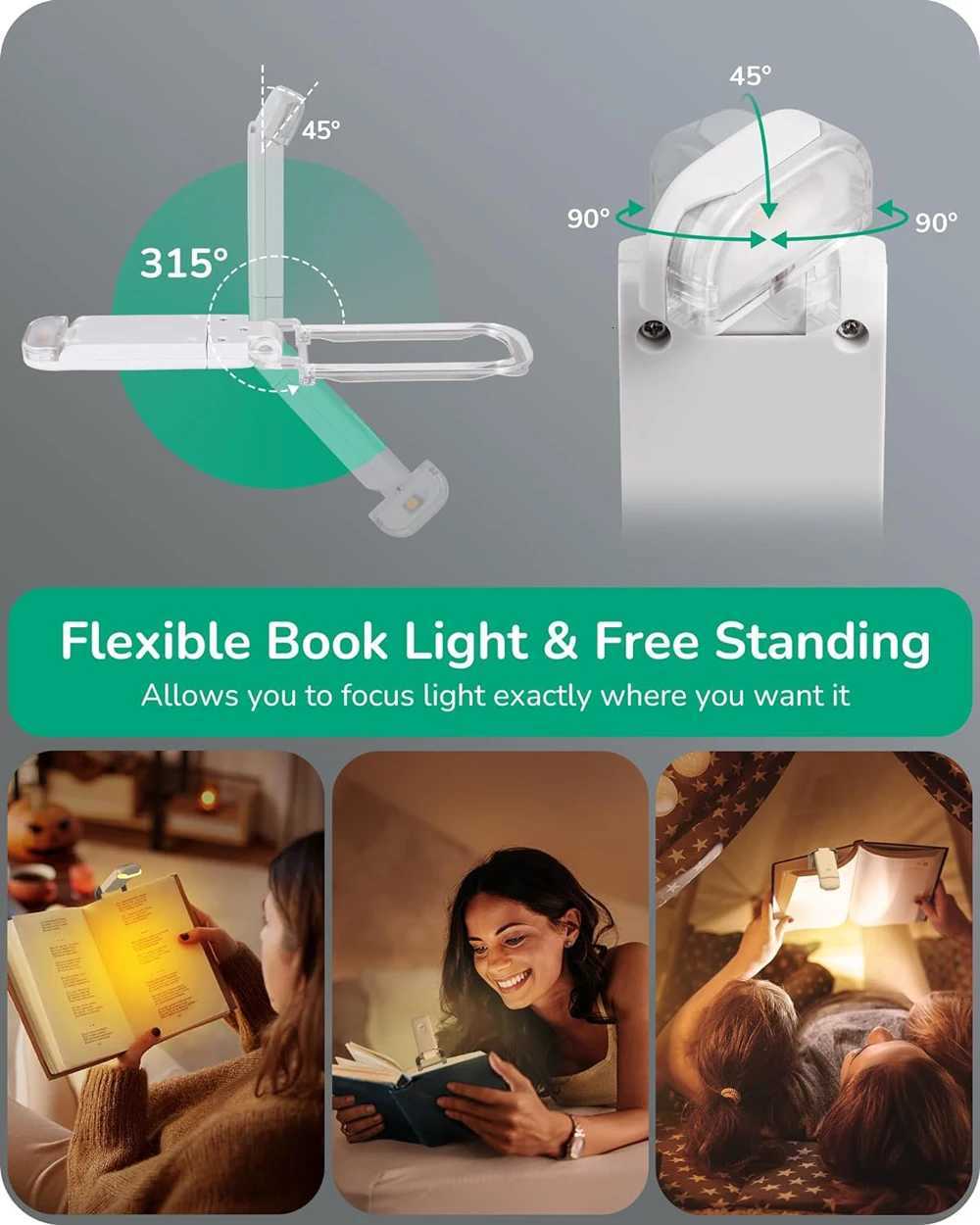 Book Light LED USB Rechargeable Reading Light Eye Protection Night Light Portable Clip Desk Light Bookmark Read Light M251120