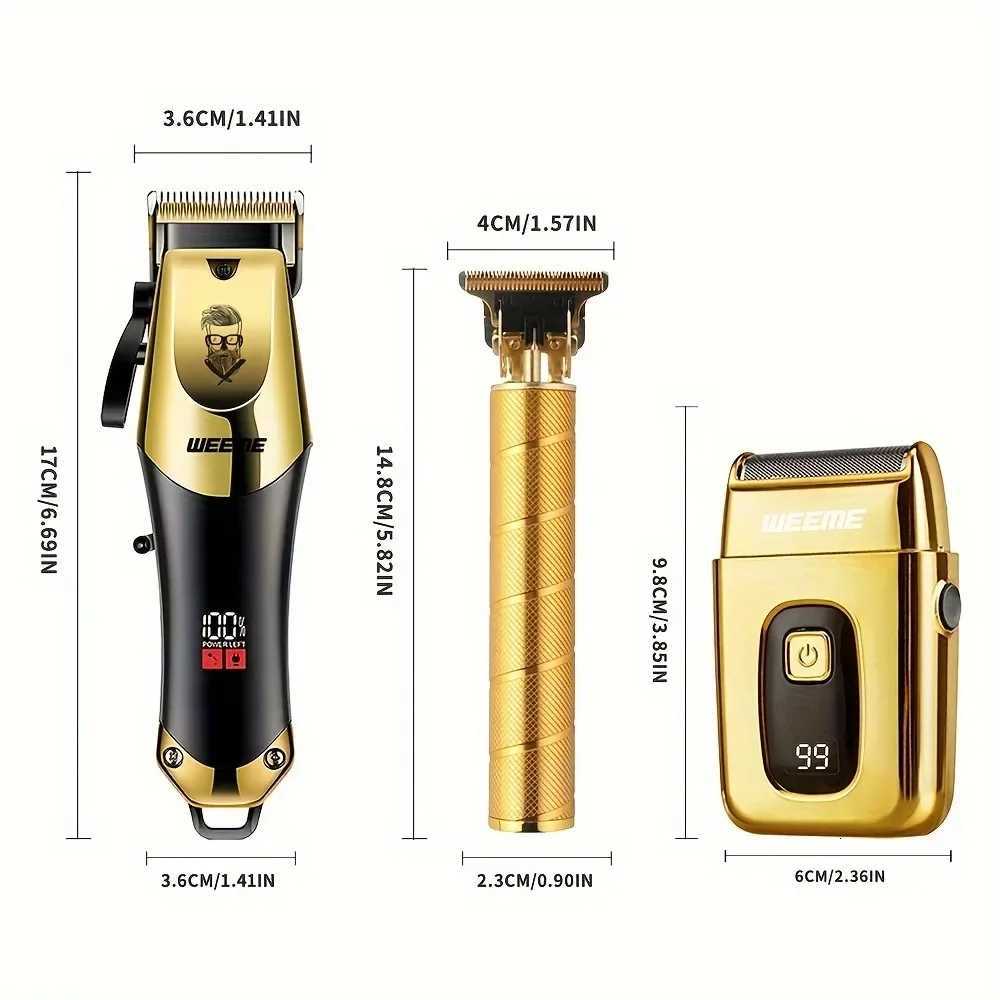 USB Rechargeable Hair Clippers For Men Kit 3-Piece Set Golden Balck Hair Clippers With LCD Display 8 Guide Combs Trimmer ShaverT251120
