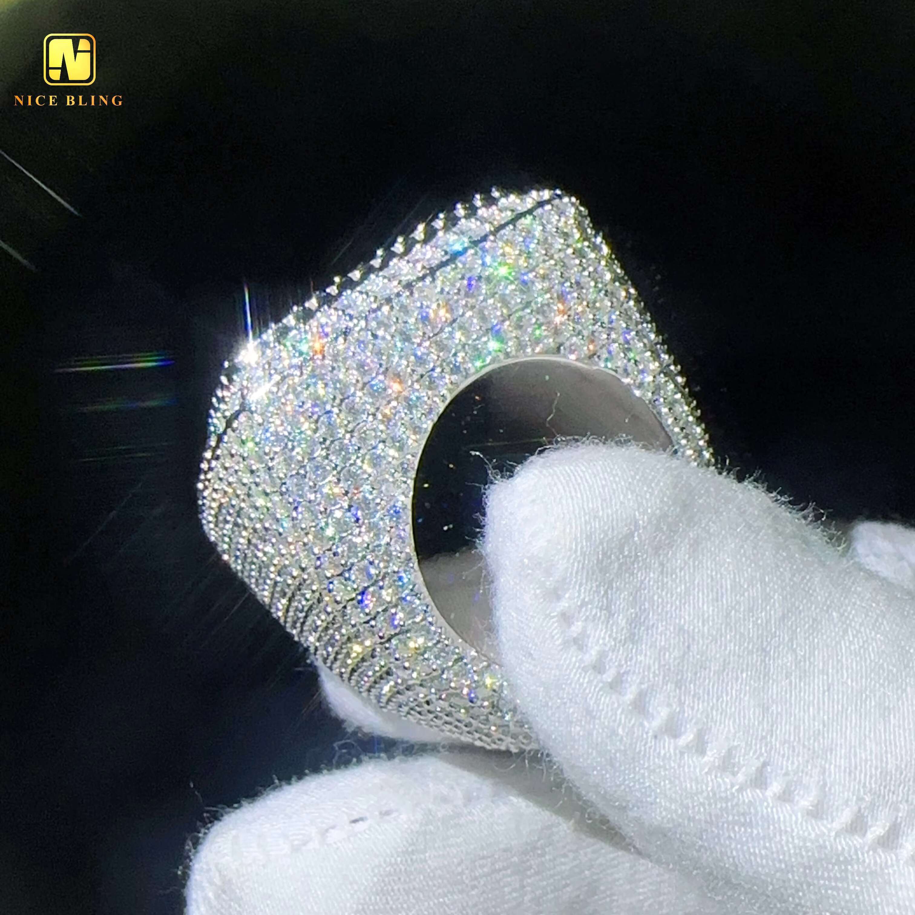 Luxury Silver Mens Rings 925 Hip Hop Style Big square Rings Moissanite Engagement Rings