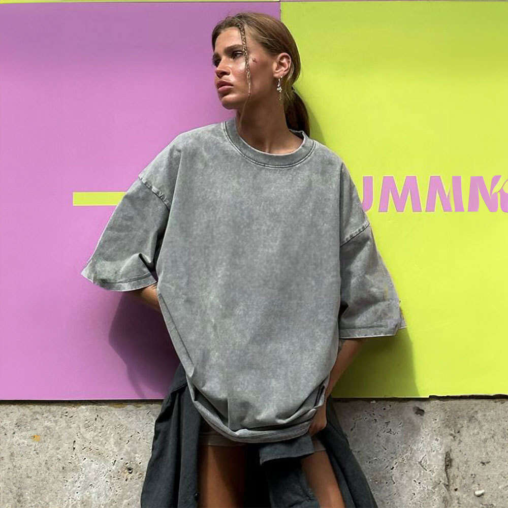 hoodie Women's Wear Worn For Summer , With A Relaxed Casual Round Neck. Washed And Brushed Short Sleeved T-Shirt jacket