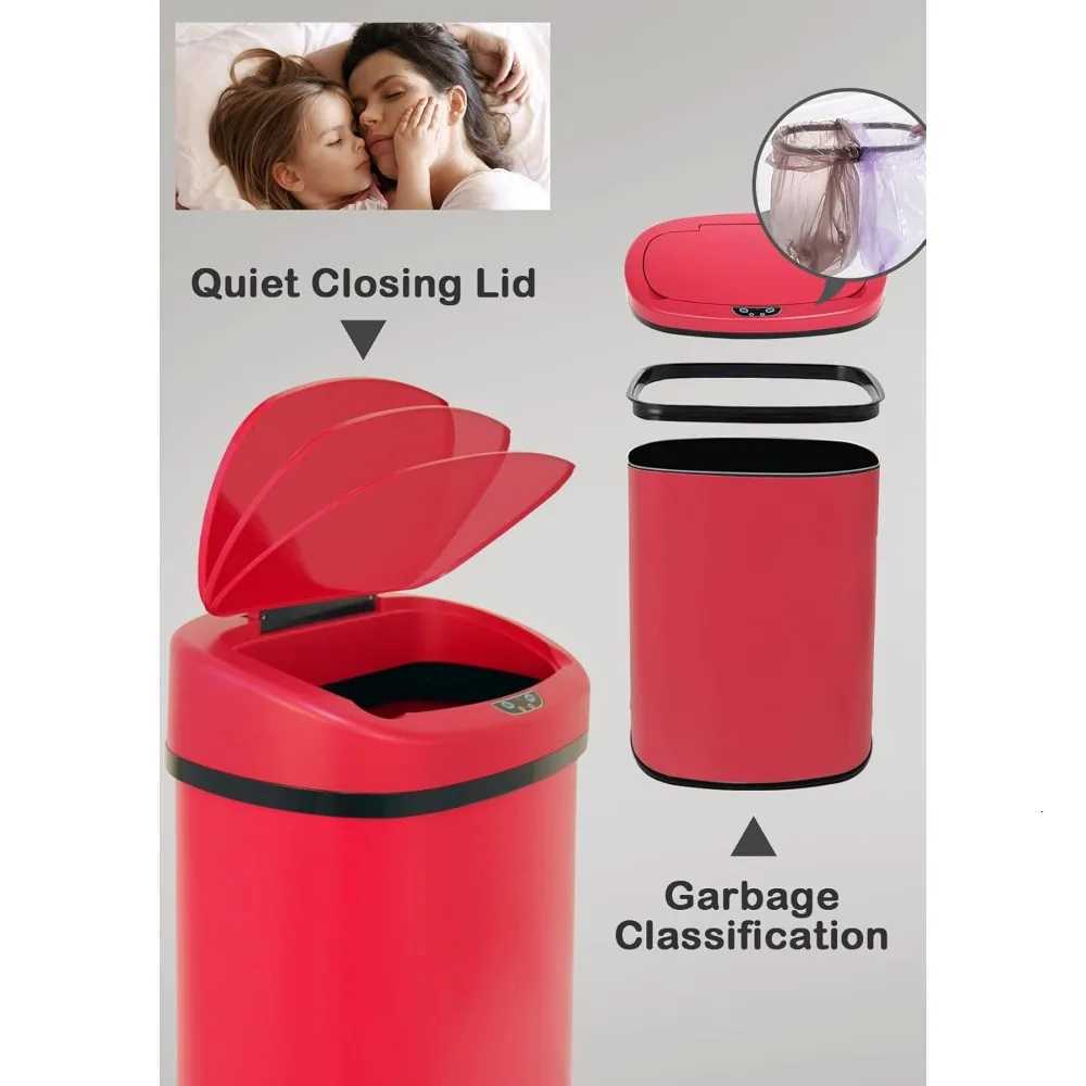 large 13-gallon stainless steel kitchen trash can with motion sensor and touchless operation C251120