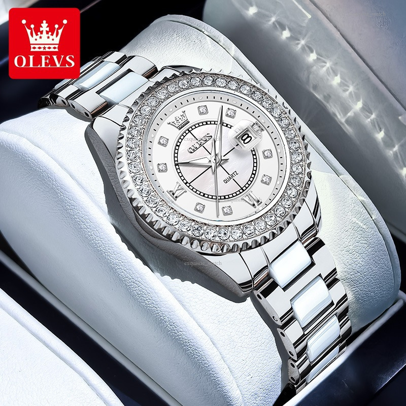 OLEVS Designer Men's Outdoor Diamond-encrusted Ceramic Strap Waterproof Quartz Watches Women's Watches Luxury Watches Free Delivery And Whol