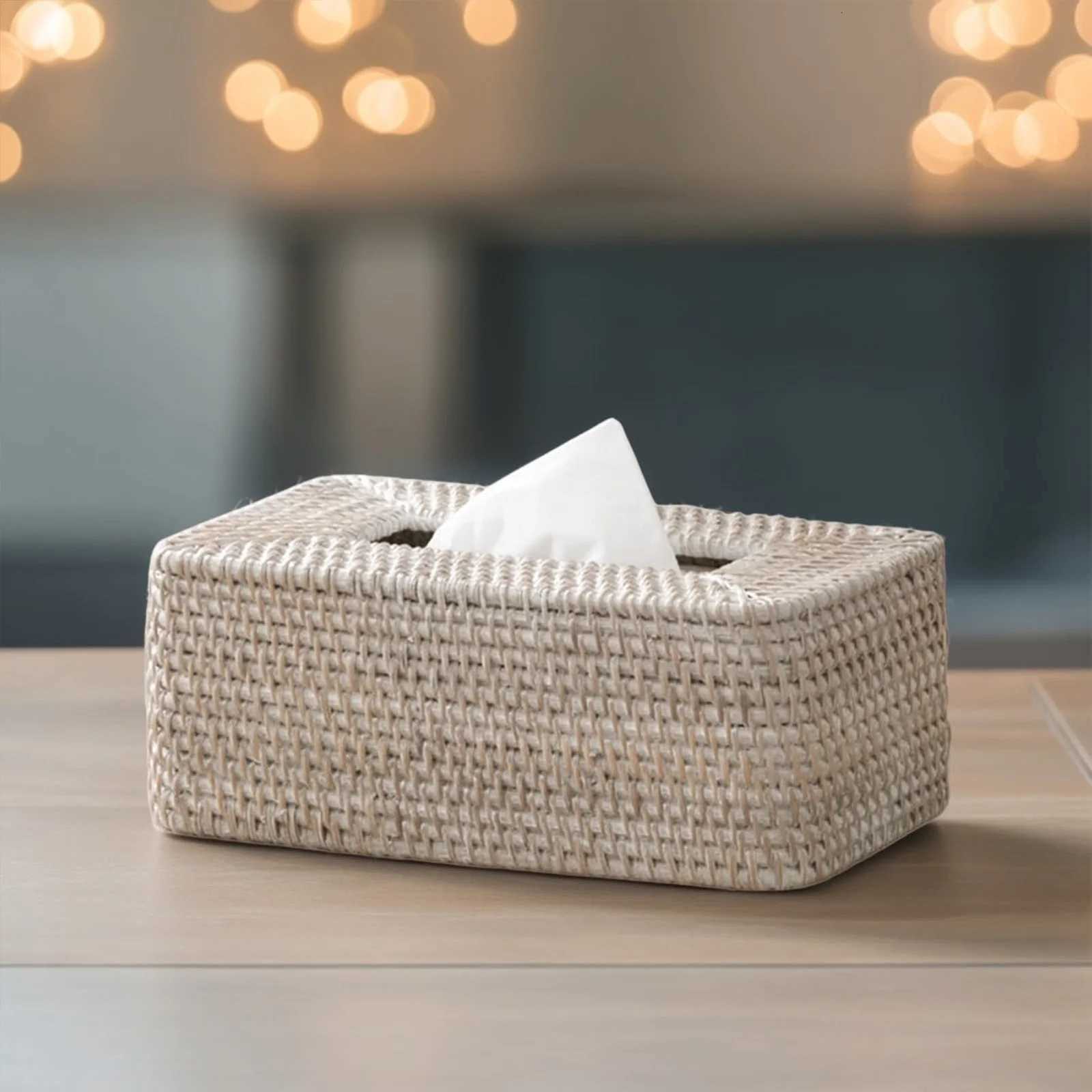 Rattan Tissue Box Cover Hand Woven Square Rattan Holder Tissues Creative Desktop Living Dining Room Tissue Box Storage Tray C251120
