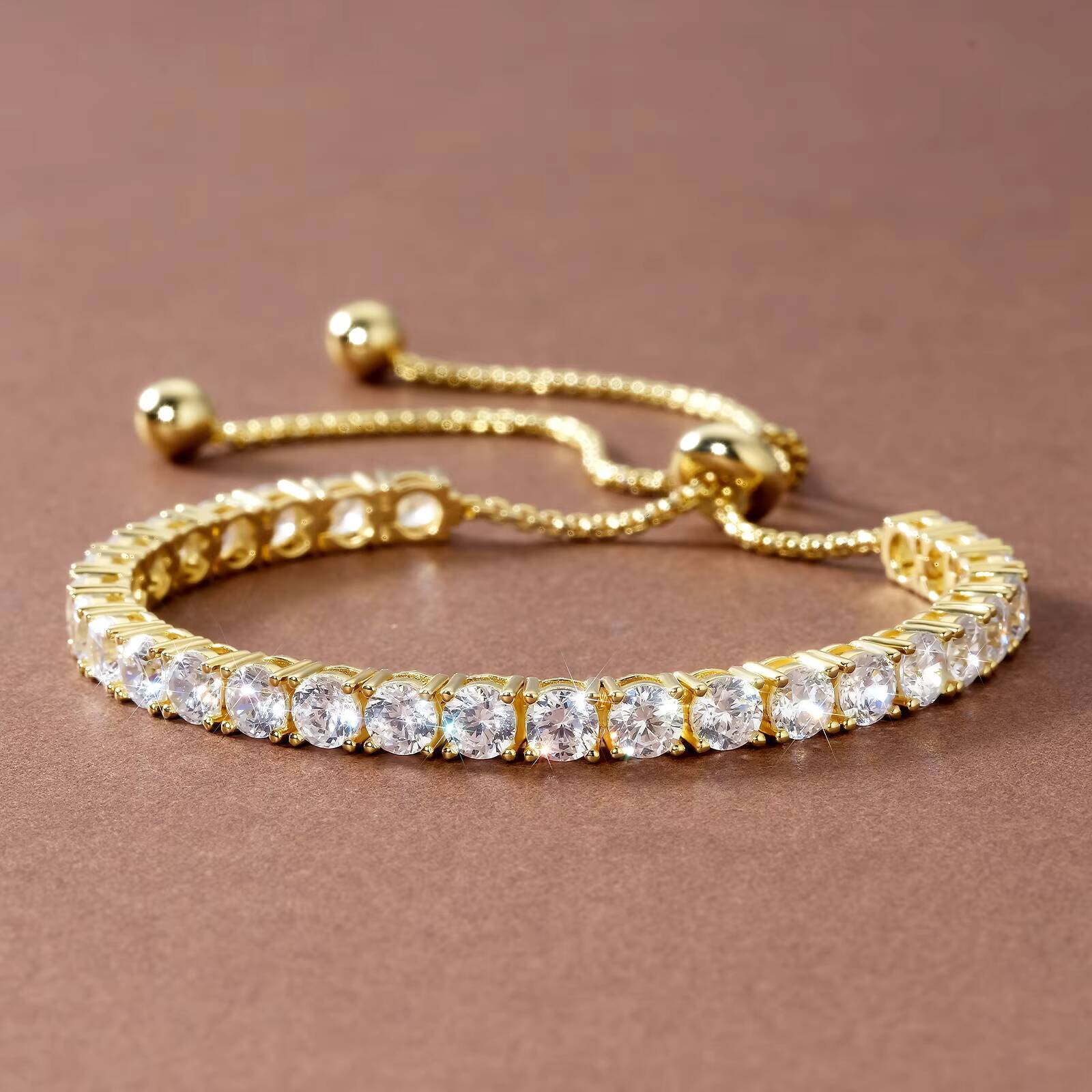 Sparkly 925 Sterling Silver Classic Tennis Bolo Bracelet 14K Gold Plated 2/3/4mm Adjustable Cubic Zirconia CZ Women Jewelry Gift