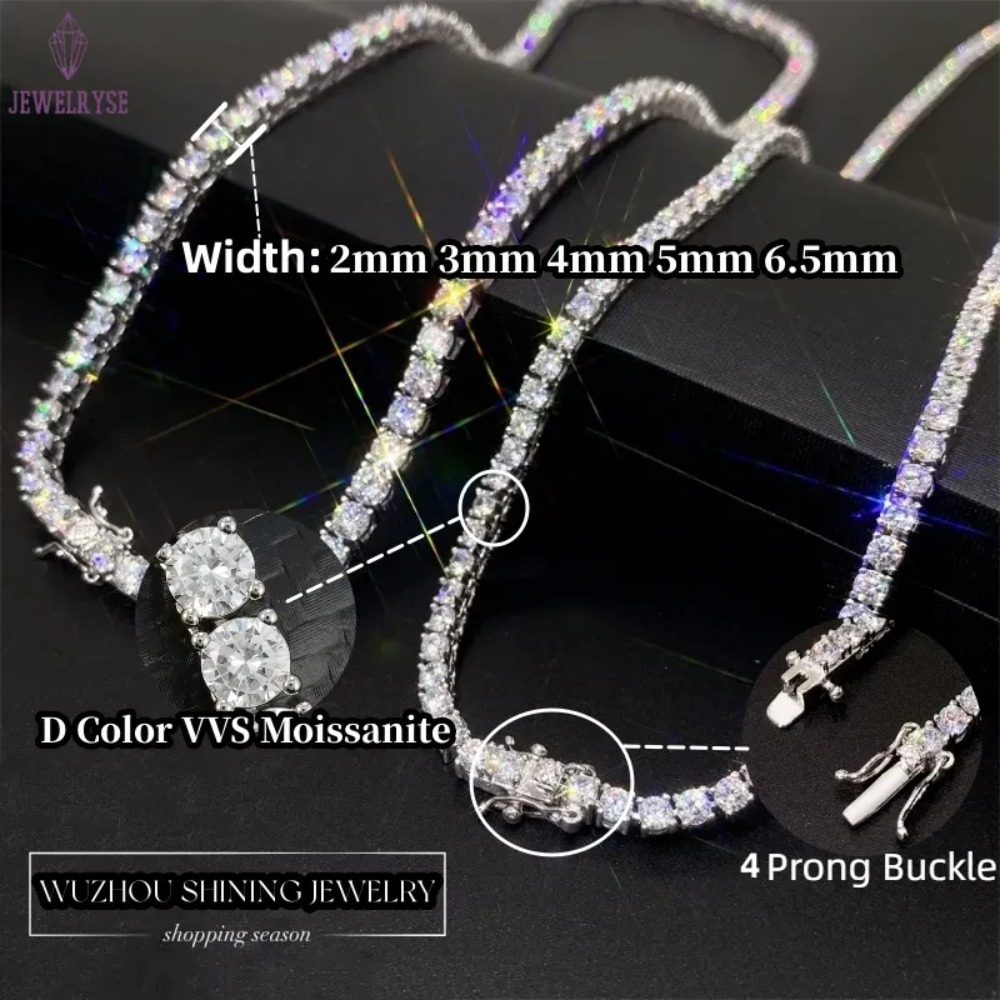 moissanite bracelet necklace tennis chain Hip Hop necklace fashion Jewelry Pass Diamond Tester 4mm -5mm vvs moissanite iced out cuban chain for men wo