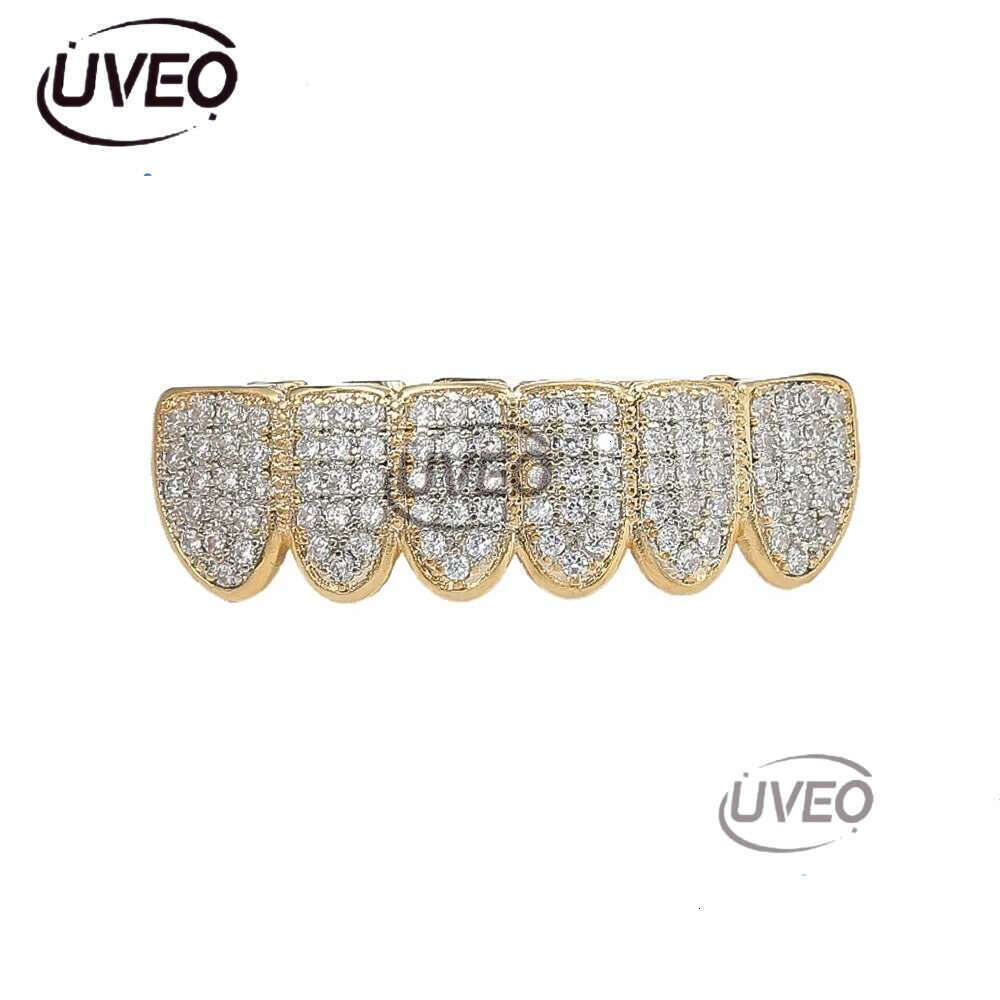 Luxury designer Gold shiny ice Teeth Ice out VVS Moissanite grill Ricky up and down grill set Hip Hop jewelry free shipping
