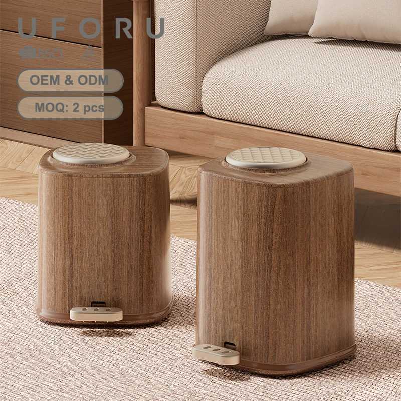 Uforu Large Capacity Living Room Wood Grain Plastic Trash Can with Lid Foot Pedal Top Press Double Opening Anti-Odor C251120
