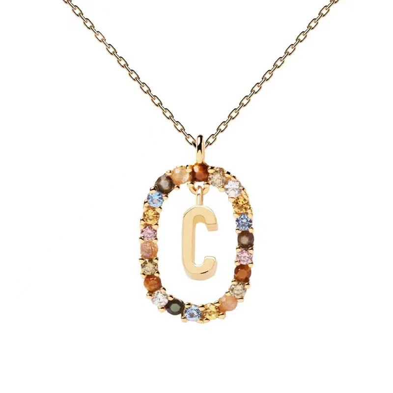 PD Colored Zircon 26-Letter Necklace moissanite chain designer necklace designer necklace for woman jewelry diamond chain luxury jewelry women gold me - view 4