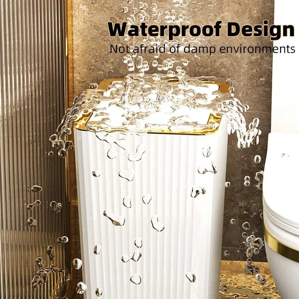 15L Nordic Gold Bathroom Trash Can Covered Slim Trash Can with One-Touch Lid for Bathroom Toilet Living Room Kitchen Bedroom C251120